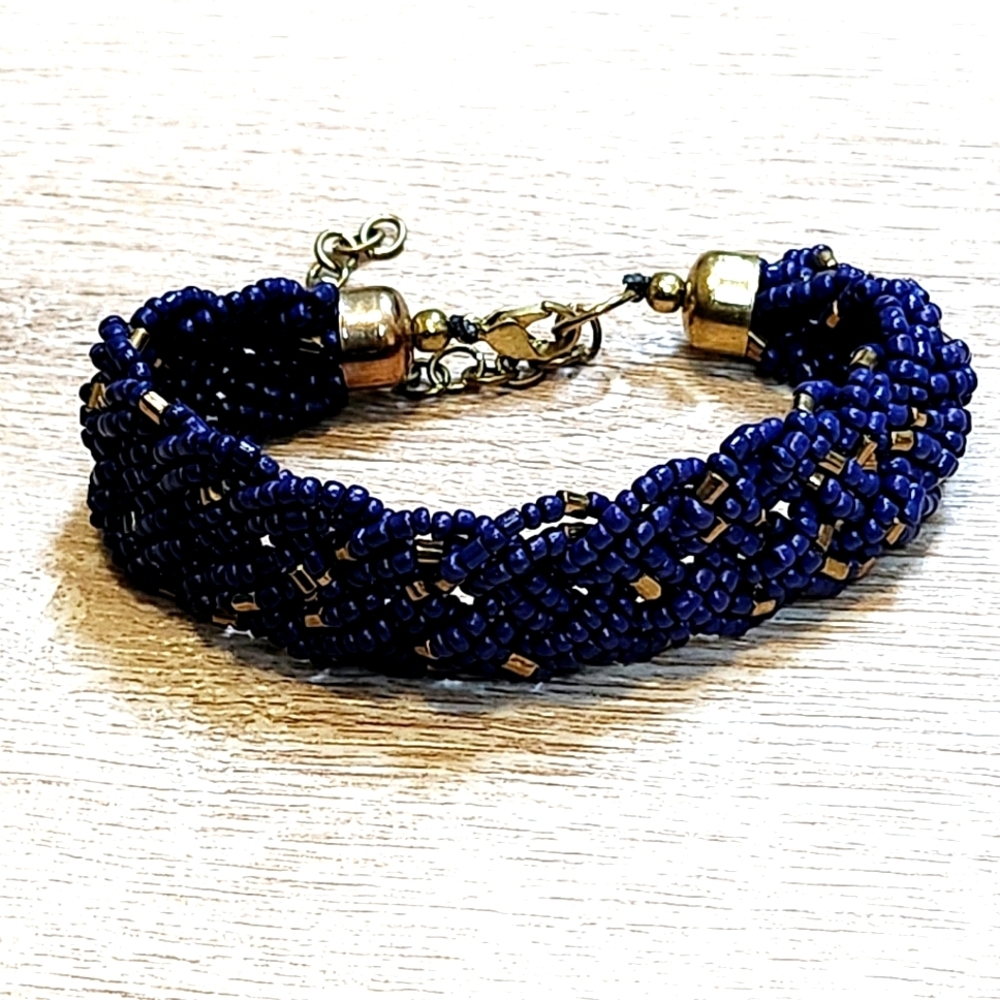 Blue Twisted Seed Bead Bracelet Fashion Jewelry